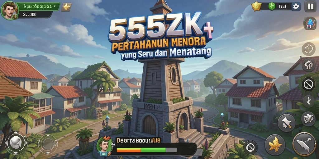 Tampilan seru gameplay Tower Defense di 555ZK menunjukkan strategi menara.