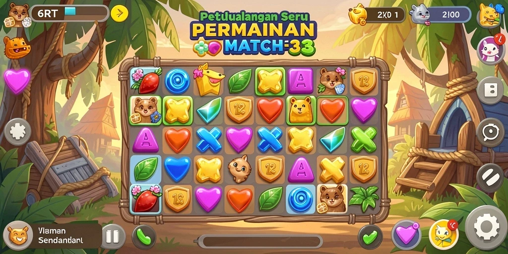 Tampilan seru dari gameplay Match-3 di 6RT.