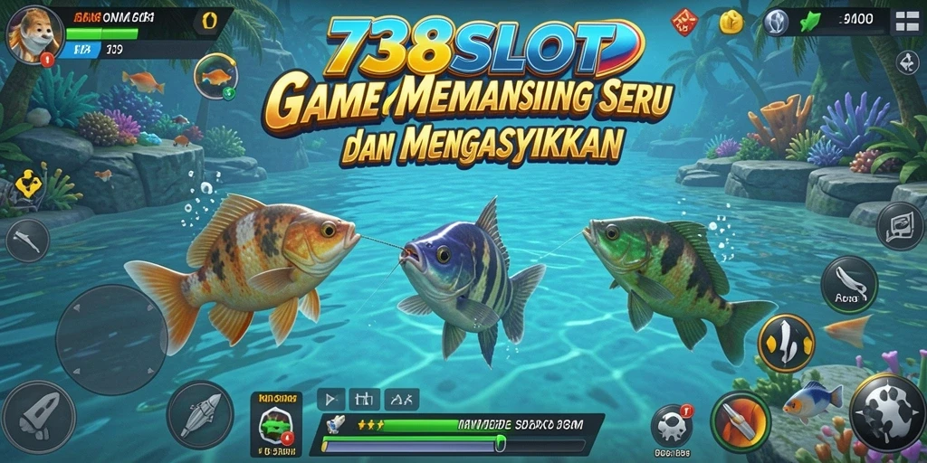 Tampilan gameplay seru dalam 738SLOT menampilkan aksi menangkap ikan.