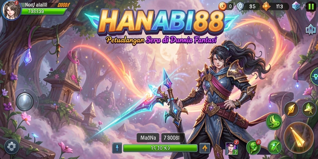 Screenshot utama HANABI88 menunjukkan karakter beraksi dalam pertarungan RPG yang seru.