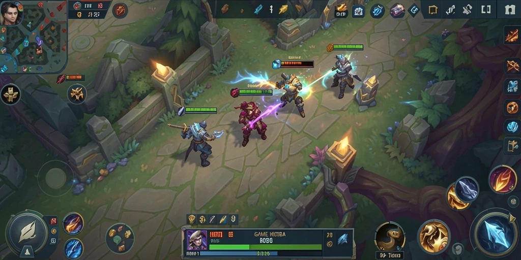 Tampilan gameplay seru HPTOTO dengan aksi MOBA mendebarkan.