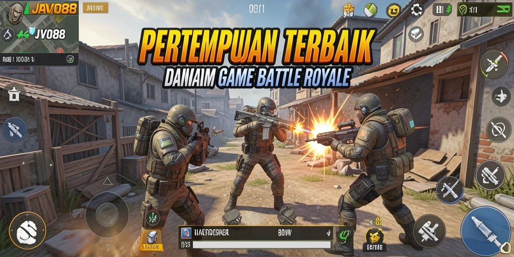 Screenshot gameplay JAVO88 yang menunjukkan pertempuran sengit Battle Royale.