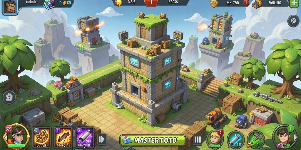 Tampilan menarik dari gameplay MASTERTOTO dengan berbagai menara pertahanan.