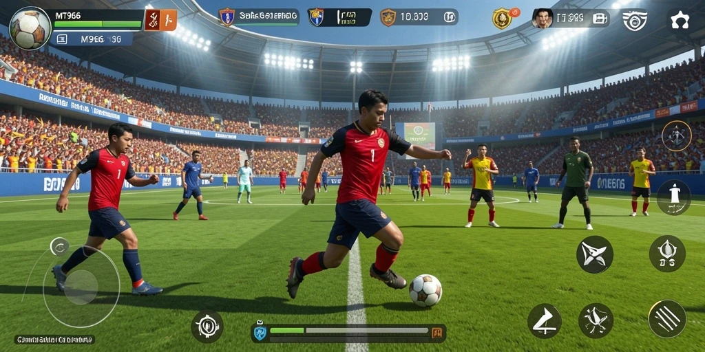 Tampilan gameplay seru dari MT966 yang menghadirkan pengalaman sepak bola nyata.