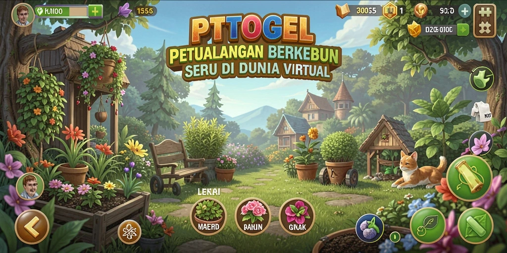 Screenshot gameplay PTTOGEL, menampilkan keindahan kebun dan tanaman.