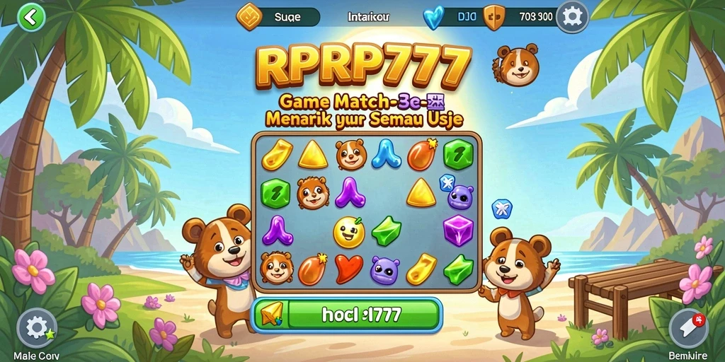 Screenshot gameplay Match-3 yang penuh warna dan menyenangkan.